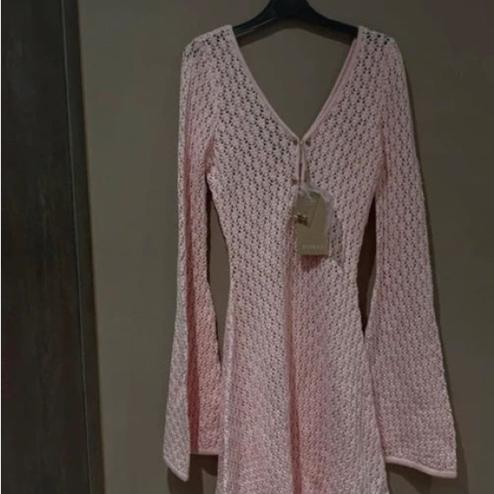 Zara Pink Long Sleeve Crochet Dress